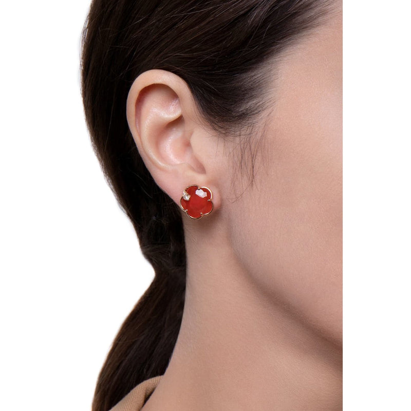 Pasquale Bruni Jewelry - Petit Joli 18K Rose Gold Carnelian Diamond Stud Earrings | Manfredi Jewels