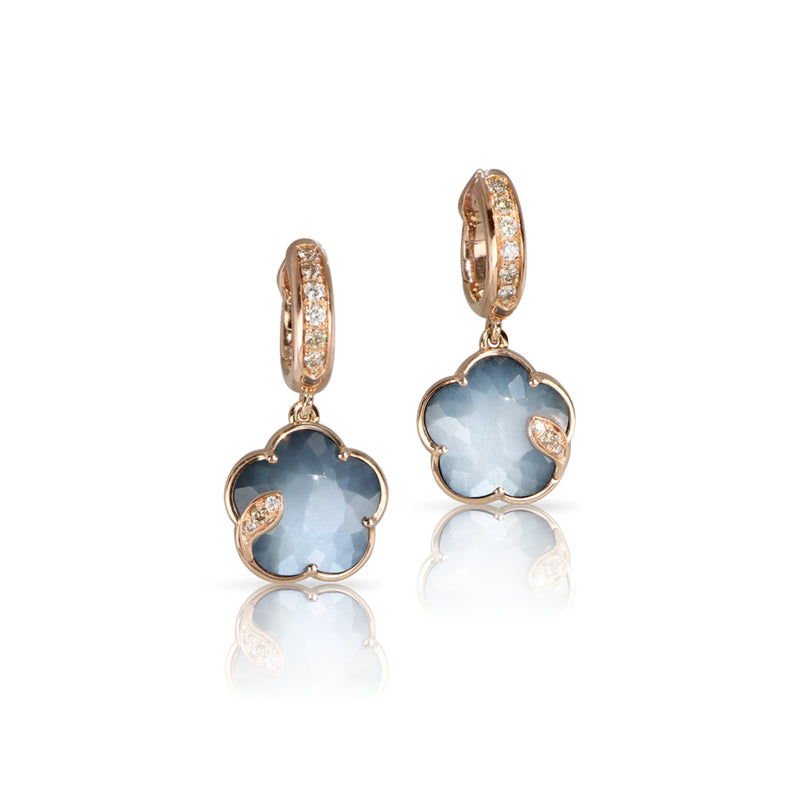 Pasquale Bruni Jewelry - Petit Joli 18K Rose Gold Lunaire Night Blue Moonstone & Diamond Drop Hoop Earrings | Manfredi Jewels