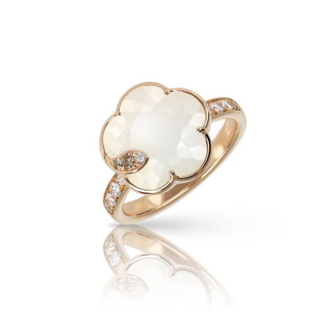 Petit Joli 18K Rose Gold Pearl of the Moon Mother of Pearl & White Moonstone Diamond Flower Ring