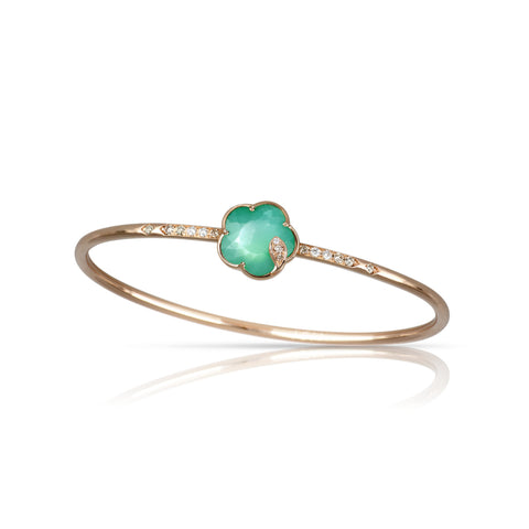 Petit Joli Lunaire 18K Rose Gold Green Agate & White Moonstone Diamond Flower Bangle Bracelet