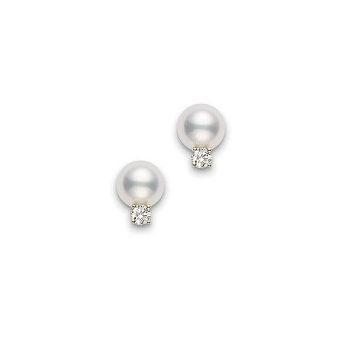 Classic Elegance 18K Yellow Gold Akoya Cultured Pearl & Diamond Small Drop Earrings