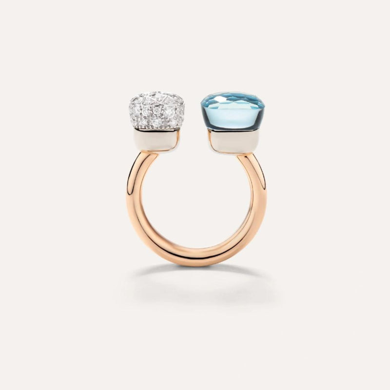 Pomellato Jewelry - Nudo 18K Rose Gold Double Sky Blue Topaz & Diamond Pavé Ring | Manfredi Jewels