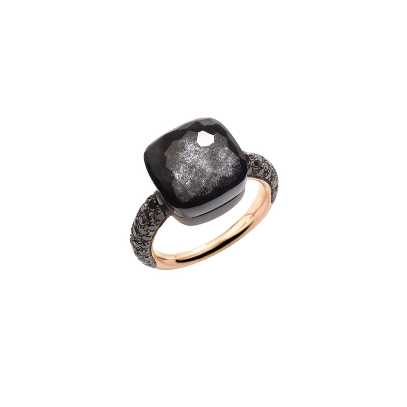 pomellato nudo 18k rose gold obsidian and black diamond pave maxi ring jewelry manfredi jewels