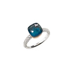 Pomellato Jewelry - Nudo 18K White Gold Blue London Topaz with Diamond Pavé Ring | Manfredi Jewels