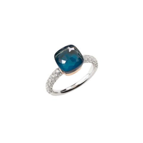 Nudo 18K White Gold Blue London Topaz with Diamond Pavé Ring