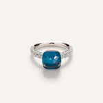 Pomellato Jewelry - Nudo 18K White Gold Blue London Topaz with Diamond Pavé Ring | Manfredi Jewels