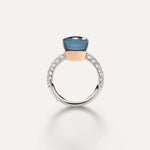 Pomellato Jewelry - Nudo 18K White Gold Blue London Topaz with Diamond Pavé Ring | Manfredi Jewels