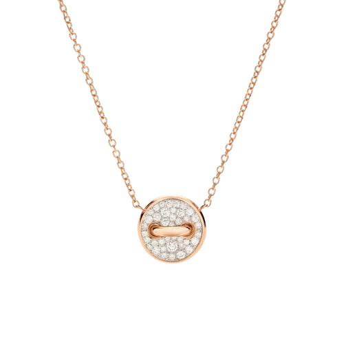 Pomellato Jewelry - Pom Pom Dot 18K Rose Gold Diamond Pavé & White Mother of Pearl Two-Sided Button Pendant Necklace | Manfredi Jewels