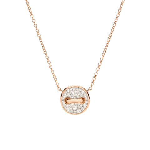 Pom Pom Dot 18K Rose Gold Diamond Pavé & White Mother of Pearl Two-Sided Button Pendant Necklace