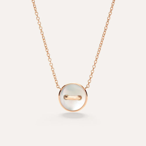 Pomellato Jewelry - Pom Pom Dot 18K Rose Gold Diamond Pavé & White Mother of Pearl Two-Sided Button Pendant Necklace | Manfredi Jewels