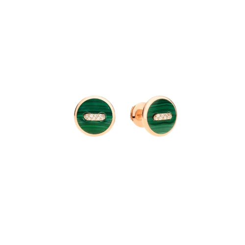 Pomellato Jewelry - Pom Pom Dot 18K Rose Gold Malachite & Diamond Button Earrings | Manfredi Jewels