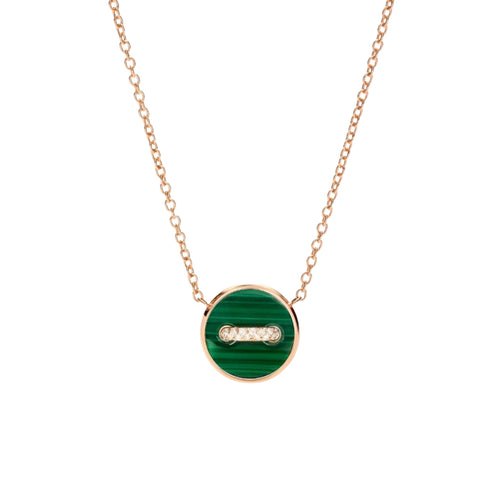 Pomellato Jewelry - Pom Pom Dot 18K Rose Gold Malachite & Mother of Pearl Two-Sided Button Diamond Pendant Necklace | Manfredi Jewels