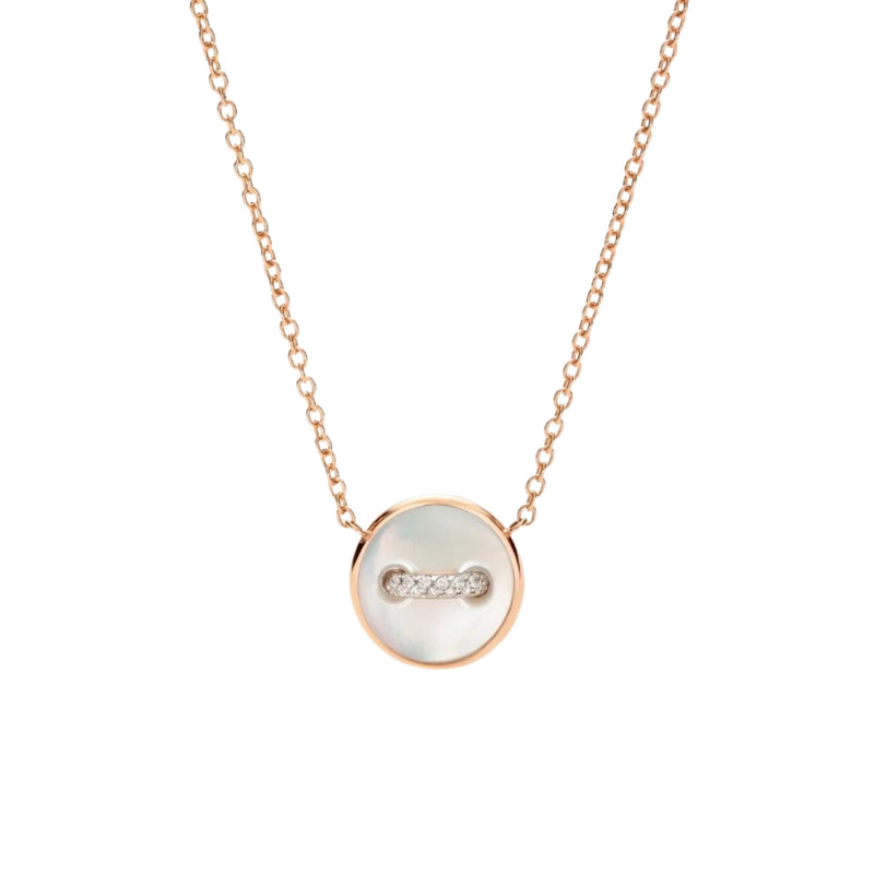 Pomellato Jewelry - Pom Pom Dot 18K Rose Gold White & Grey Mother of Pearl Two-Sided Button Diamond Pendant Necklace | Manfredi Jewels