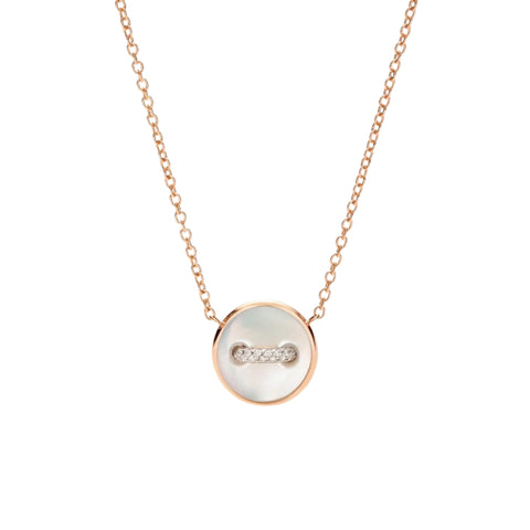 Pom Pom Dot 18K Rose Gold White & Grey Mother of Pearl Two-Sided Button Diamond Pendant Necklace