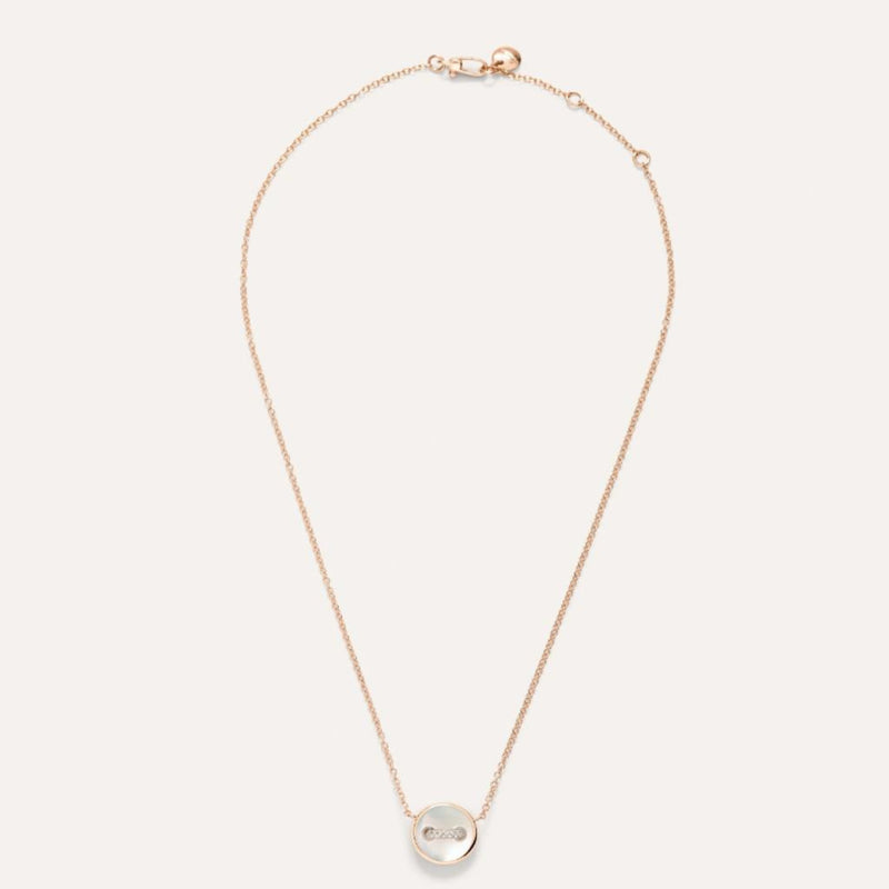 Pomellato Jewelry - Pom Pom Dot 18K Rose Gold White & Grey Mother of Pearl Two-Sided Button Diamond Pendant Necklace | Manfredi Jewels