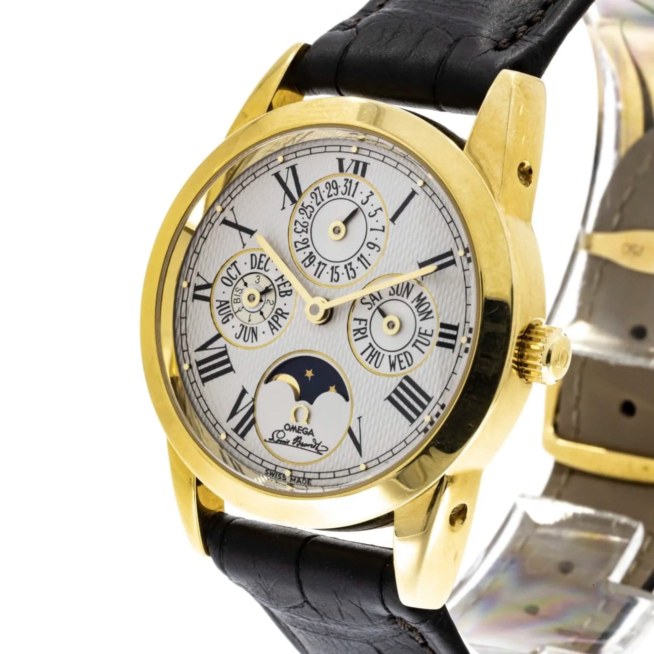 Bonhams : Omega Louis Brandt, A Fie Yellow Gold Perpetual Calendar Bracelet  Watch with Moon Phase, circa 1990
