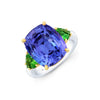 Rahaminov Diamonds Engagement - Cushion Cut 10.95 ct Platinum Tanzanite and Green Tourmaline Heart Ring | Manfredi Jewels