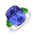 Rahaminov Diamonds Engagement - Cushion Cut 10.95 ct Platinum Tanzanite and Green Tourmaline Heart Ring | Manfredi Jewels
