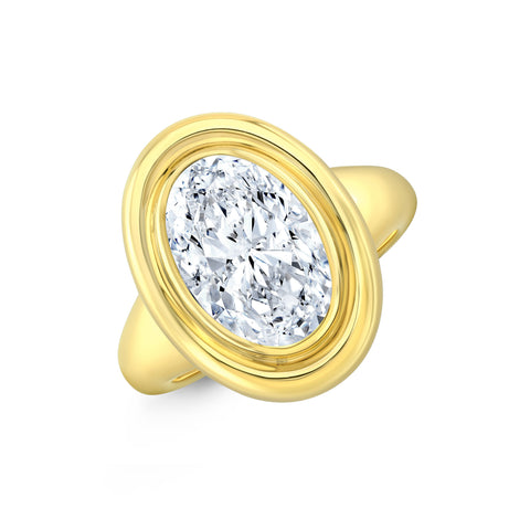 Oval Cut 1.83 ct 18K Yellow Gold Twin Bezel Movál®️ Diamond Engagement Ring