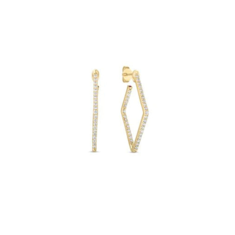 Roberto Coin Jewelry - 18K Yellow Gold Classic Diamond Small Square Hoop Earrings | Manfredi Jewels