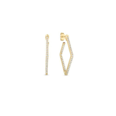 18K Yellow Gold Classic Diamond Small Square Hoop Earrings