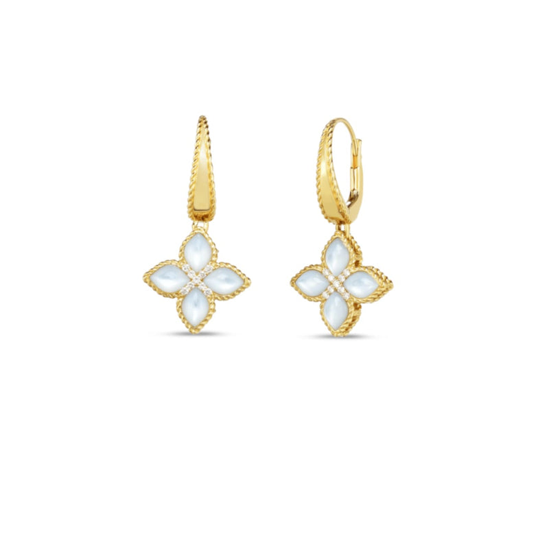 Roberto Coin Jewelry - 18K Yellow Gold Venetian Princess Diamond & Mother of Pearl Medium Flower Drop Earrings (Copy) | Manfredi Jewels