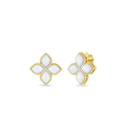 Roberto Coin Jewelry - 18K Yellow Gold Venetian Princess Diamond & Mother of Pearl Stud Earrings | Manfredi Jewels