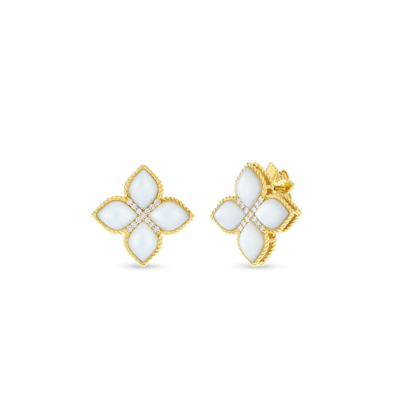 Roberto Coin Jewelry - 18K Yellow Gold Venetian Princess Diamond & Mother of Pearl Stud Earrings | Manfredi Jewels