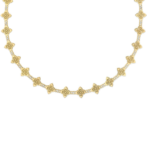 Roberto Coin Jewelry - Arabesque 18K Yellow Gold Alternating Diamond & Flower Necklace | Manfredi Jewels