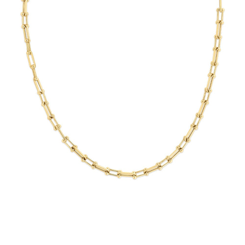 Roberto Coin Jewelry - Designer Gold 18K Yellow Gold Designer Alternating Beaded End and Paperclip Link 17 Inch Chain | Manfredi Jewels