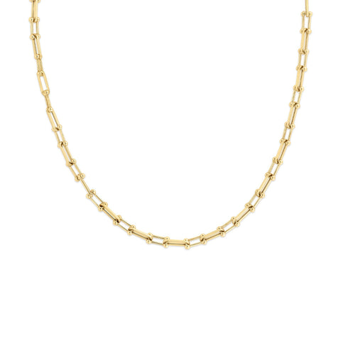 18K Yellow Gold Designer Alternating Beaded End and Paperclip Link 17 Inch Chain