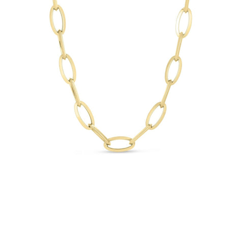 Designer Gold 18K Yellow Gold Knife Edge Oval Link Chain Necklace