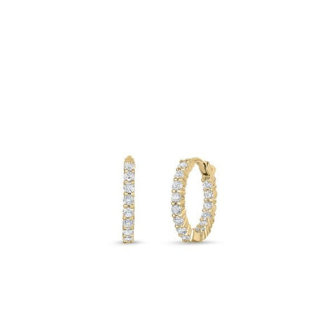 Designer Gold 18K Yellow Gold Petite Inside Outside Diamond Hoop Earrings