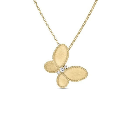 Roberto Coin Jewelry - Jasmine 18K Yellow Gold Diamond & Satin Finish Butterfly Necklace | Manfredi Jewels