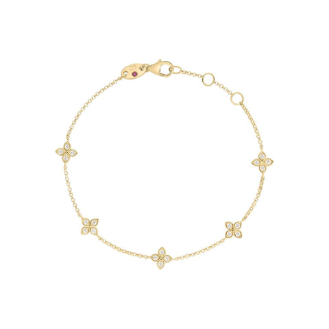 Love By The Inch 18K Yellow Gold 5 Station Flower Diamond Bracelet