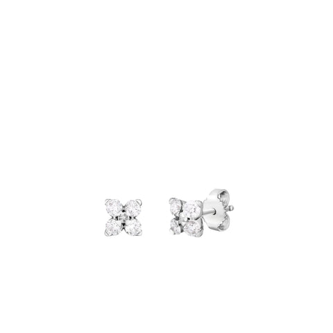 Love In Verona 18K White Gold Small Flower Diamond Stud Earrings