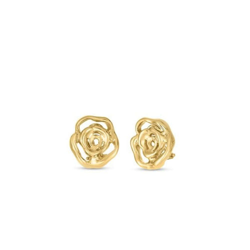 Roberto Coin Jewelry - Perfect 18K Yellow Gold Designer Gold Medium Melted Rose Earrings | Manfredi Jewels