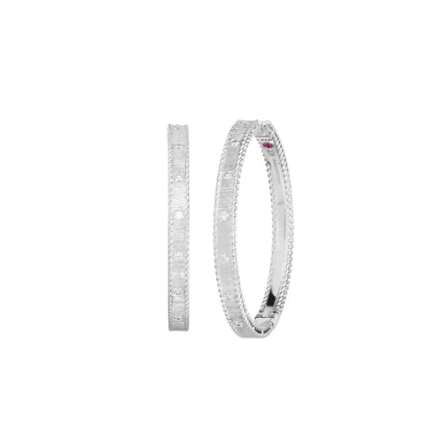 Roberto Coin Jewelry - Princess 18K White Gold Diamond Satin Hoop Earrings | Manfredi Jewels