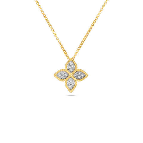 Princess 18K Yellow Gold Medium Diamond Flower Pendant Necklace