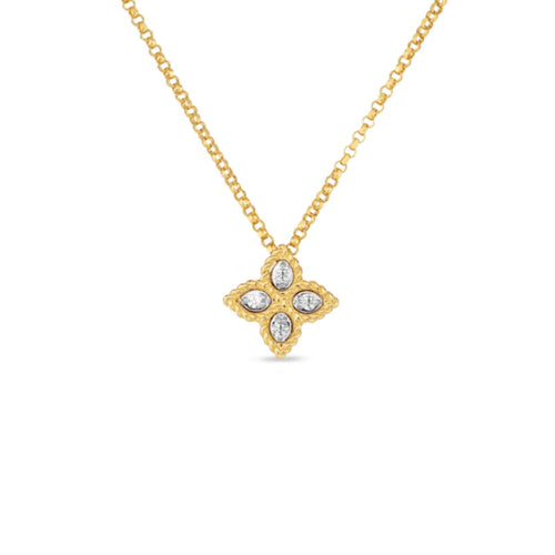 Roberto Coin Jewelry - Princess 18K Yellow Gold Small Diamond Flower Pendant Necklace | Manfredi Jewels