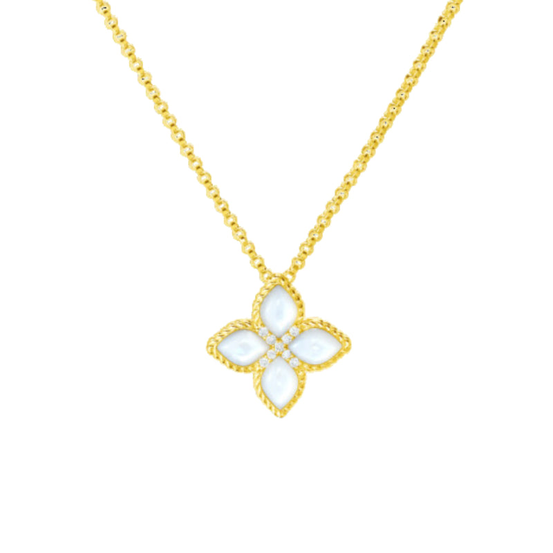 Roberto Coin Jewelry - Princess Flower 18K Yellow Gold Mother of Pearl & Diamond Necklace | Manfredi Jewels