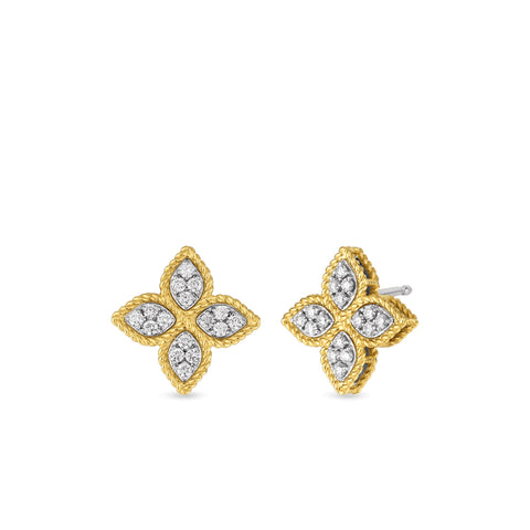 Princess Flower 18K Yellow & White Gold Diamond Pavé Stud Earrings