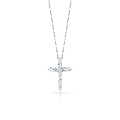 Roberto Coin Jewelry - Tiny Treasures 18K White Gold Diamond Cross Necklace | Manfredi Jewels