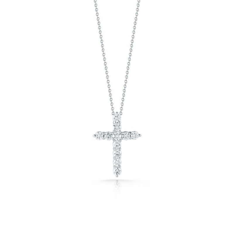 Roberto Coin Jewelry - Tiny Treasures 18K White Gold Diamond Cross Necklace | Manfredi Jewels