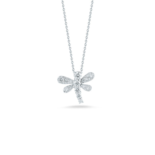 Roberto Coin Jewelry - Tiny Treasures 18K White Gold Diamond Dragonfly Pendant Necklace | Manfredi Jewels