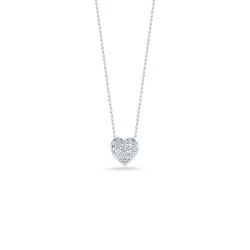 Roberto Coin Jewelry - Tiny Treasures 18K White Gold Diamond Puffed Heart Necklace | Manfredi Jewels