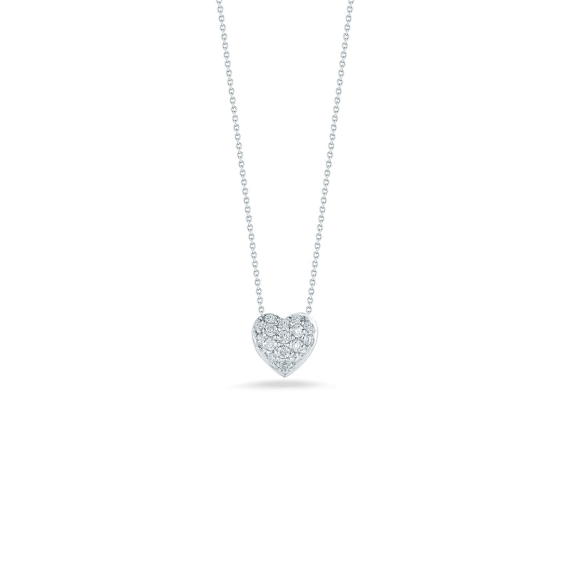 Roberto Coin Jewelry - Tiny Treasures 18K White Gold Diamond Puffed Heart Necklace | Manfredi Jewels