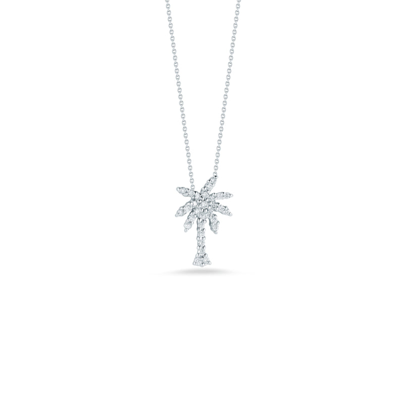 Roberto Coin Jewelry - Tiny Treasures 18K White Gold Palm Tree Diamond Small Necklace | Manfredi Jewels