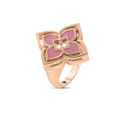 Roberto Coin Jewelry - Venetian Princess 18K Rose Gold Pirouette Pave Diamond & Rhodonite Flower Ring | Manfredi Jewels