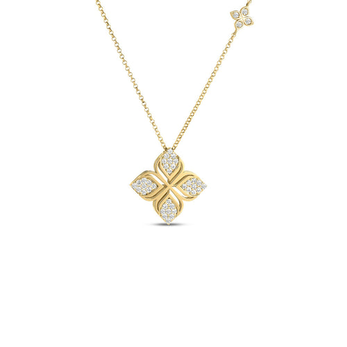 Roberto Coin Jewelry - Venetian Princess 18K Yellow Gold Arabesque Pave Diamond Flower Necklace | Manfredi Jewels